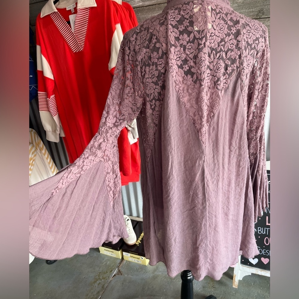 Umgee Mauve Bohemian Long Sleeve Lace Detail Women's Dress Size Medium - Picture 2 of 9